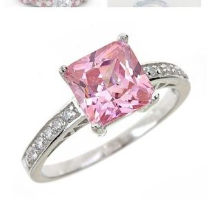 Diamond and pink sapphire princess cut ring